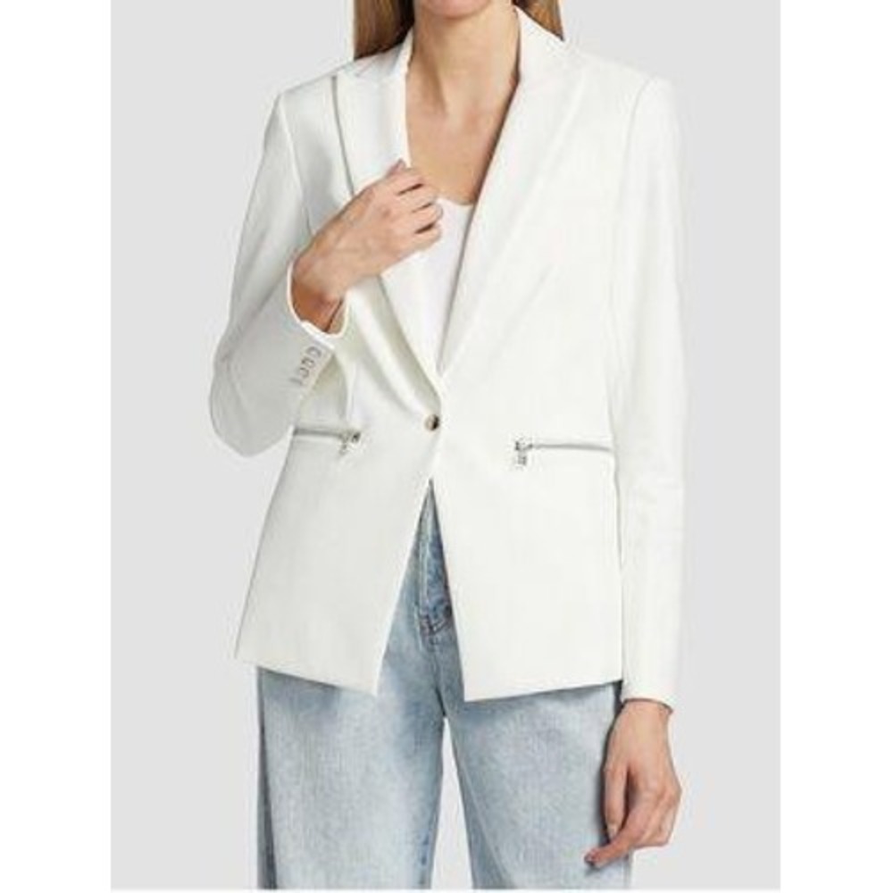 Veronica Beard Iconic Scuba Dickey Blazer Sz 6 White Zip-Pocket Stretch Tailored